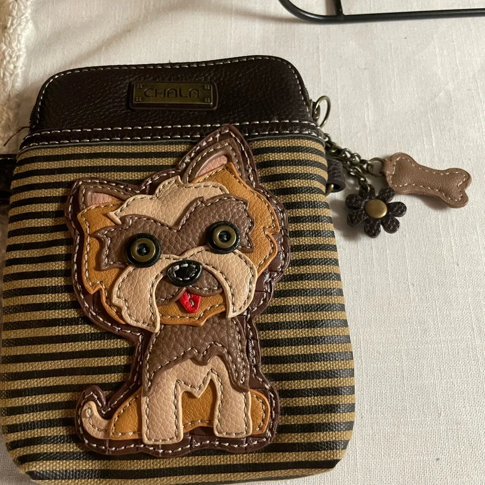 Chala Dog/ yorkie Striped Crossbody Bag with Dog